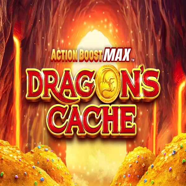Action Boost Max Dragon's Cache slot logo by SpinPlay Games at Stake Casino